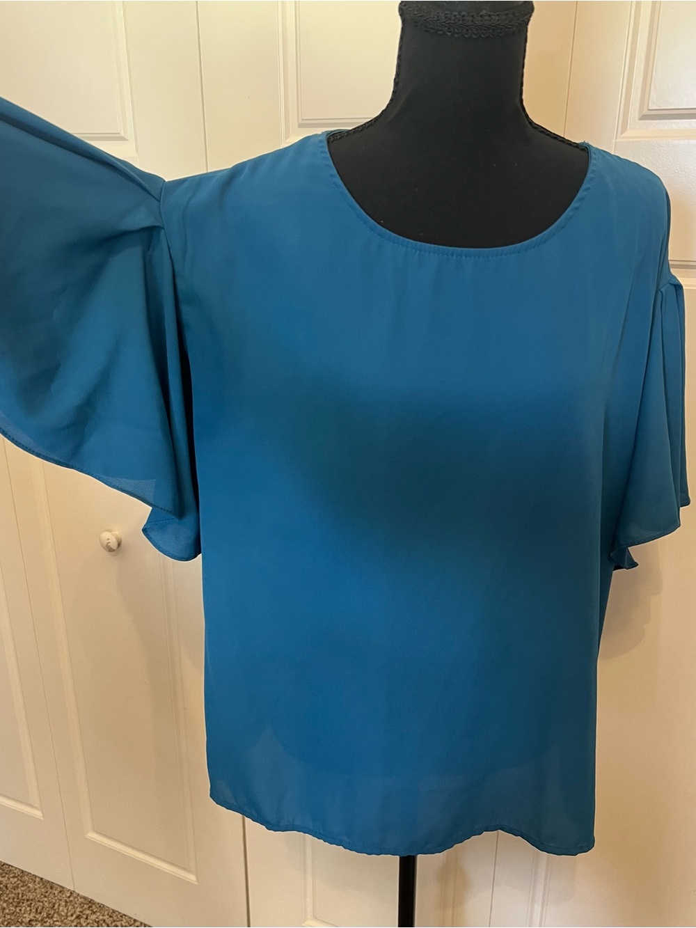 Blue Rain Teal Flutter Sleeve Blouse